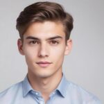 a young man in a blue shirt looking at the camera free photo